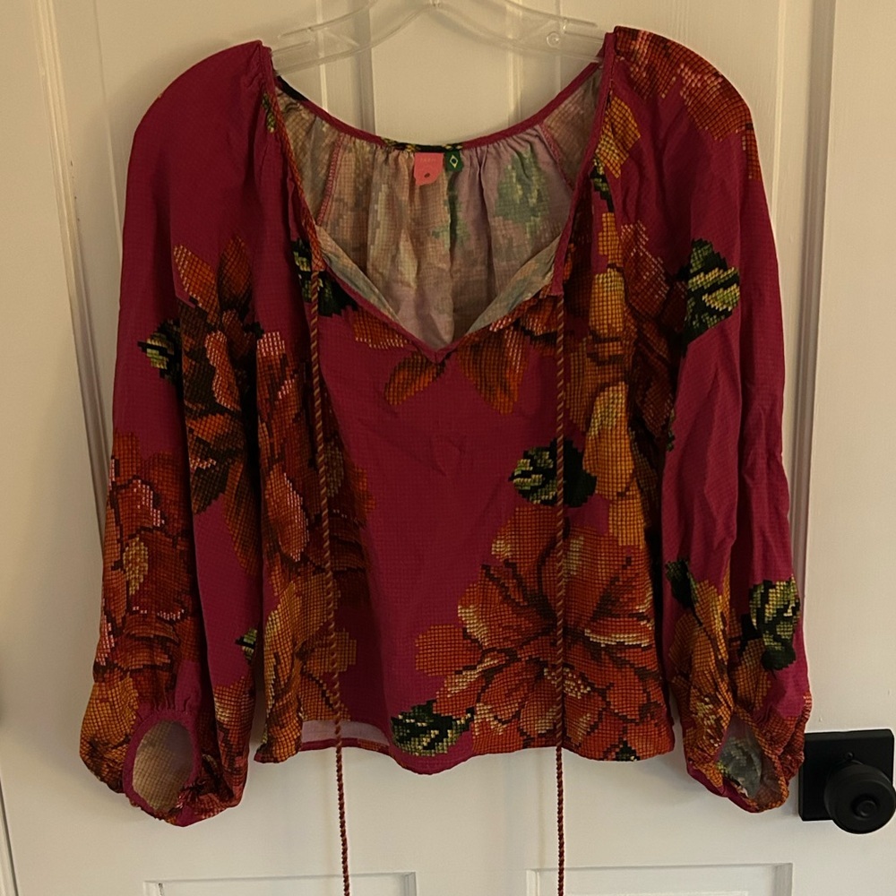 FARM Rio Pink Floral Peasant Blouse